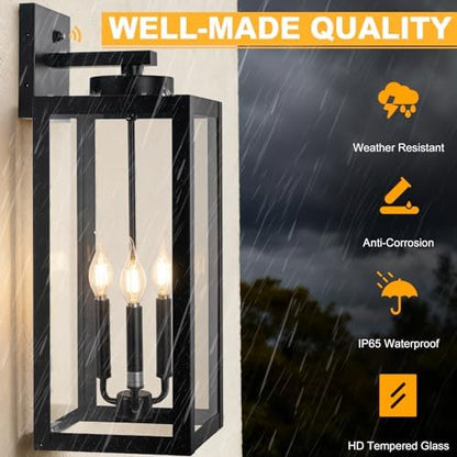 24" Extra Large Dawn to Dusk Outdoor Light Fixture Closed Bottom 3-Light