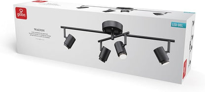 Globe Electric Walton 4-Light 29W Integrated LED Track Lighting, Matte Black, Swivel Center Bar, 1800 Lumens, 3000 Kelvin Warm White, 90 CRI
