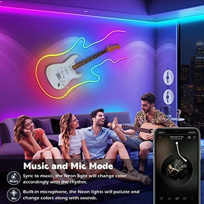 AILBTON 18m Smart Waterproof LED Neon Lights, Music Sync Color Changing, App & Remote Dual Control, High-Appearance Decor Lights for Multiple Scenes