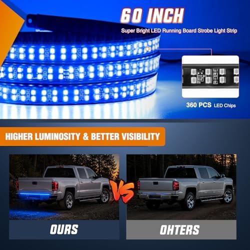 Nilight 60 Inch 360 LED Tailgate Strobe Light Strip Blue