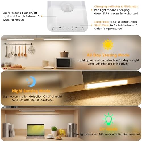 5-Pack Motion Sensor Under Cabinet Light, 3CCT, 15.7 inch