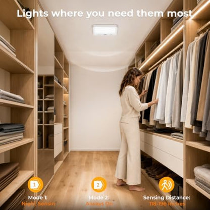 TANBABY Rechargeable Motion Sensor Ceiling Light, Wireless Remote, 4-Pack