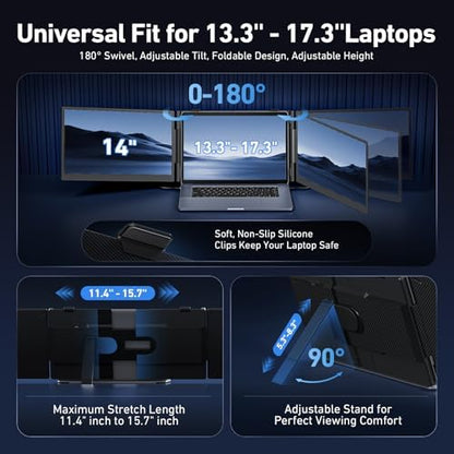 Vixtan 14" Triple Laptop Screen Extender, 3.0 lbs Lightweight FHD IPS Portable Monitor for Laptop, USB-C Plug & Play Multi Screen Attachment for 13-17.3" laptops with Windows/Mac/Chrome