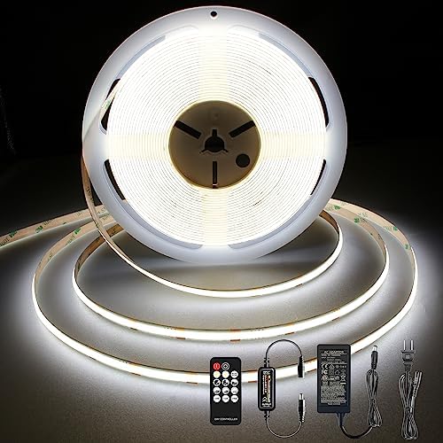 Pandery COB LED Strip 32.8ft,Dimmable Strip Lights, 6000K Daylight Super Bright LED Strip Lights, DC24V CRI90+,LED Tape Light with UL-Listed Power Supply, Indoor for Closet,Bedroom,Kitchen