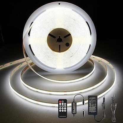 Pandery COB LED Strip 32.8ft,Dimmable Strip Lights, 6000K Daylight Super Bright LED Strip Lights, DC24V CRI90+,LED Tape Light with UL-Listed Power Supply, Indoor for Closet,Bedroom,Kitchen