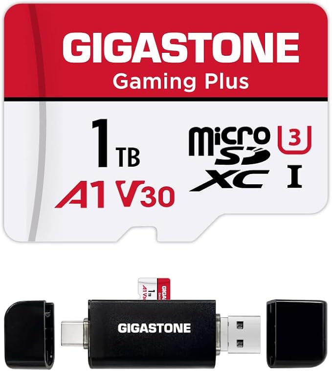 【for Switch 1 Only】 GIGASTONE 1TB Micro SD Card with USB C Card Reader, Gaming Plus, MicroSDXC Memory Card for Gaming Console, 4K Video Recording, UHS-I A1 U3 V30 C10, up to 150MB/s, with Adapter