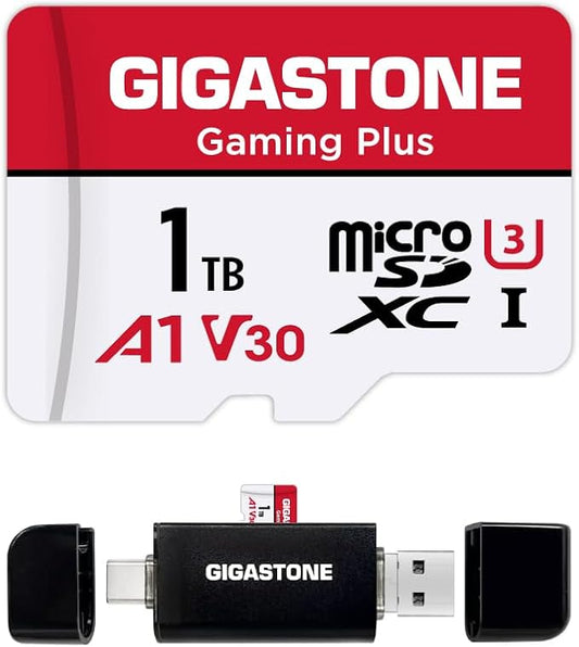 【for Switch 1 Only】 GIGASTONE 1TB Micro SD Card with USB C Card Reader, Gaming Plus, MicroSDXC Memory Card for Gaming Console, 4K Video Recording, UHS-I A1 U3 V30 C10, up to 150MB/s, with Adapter