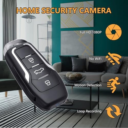 KEHZKCT Mini Video Camera 1080P, Portable Camera Disguised as Car Key Fob with Motion Detection, Nanny Cam for Home Security