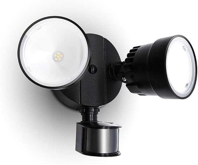 LUTEC Shrimp P6221B-PIR24 2000 Lumen 18 Watt 26 LED Motion Activated Integrated Dual-Head Floodlight Outdoor, IP54 Waterproof Exterior Security Wall Light for Patio, Garden, Yard-Black