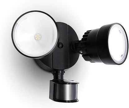LUTEC Shrimp P6221B-PIR24 2000 Lumen 18 Watt 26 LED Motion Activated Integrated Dual-Head Floodlight Outdoor, IP54 Waterproof Exterior Security Wall Light for Patio, Garden, Yard-Black