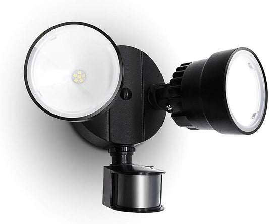 LUTEC Shrimp P6221B-PIR24 2000 Lumen 18 Watt 26 LED Motion Activated Integrated Dual-Head Floodlight Outdoor, IP54 Waterproof Exterior Security Wall Light for Patio, Garden, Yard-Black