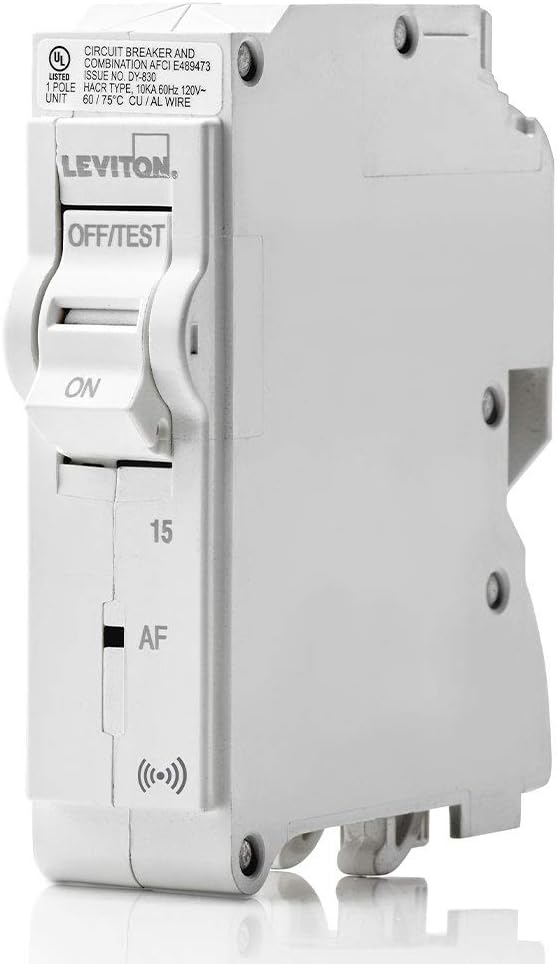 Leviton 15A 1-Pole Plug-On Smart AFCI Branch Circuit Breaker, Hydraulic Magnetic, 120 VAC, LB115-AS, White