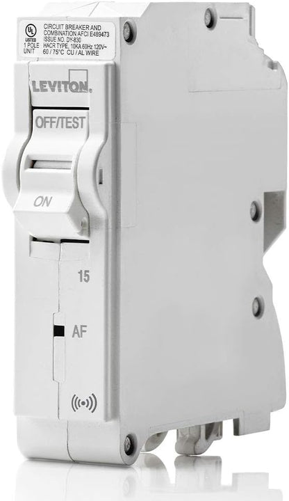 Leviton 15A 1-Pole Plug-On Smart AFCI Branch Circuit Breaker, Hydraulic Magnetic, 120 VAC, LB115-AS, White