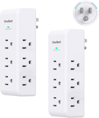 2 Pack Surge Protector Outlet Extender, 9 AC Multi Outlet Wall Plug with Rotating Plug, 1800J Wall Charger, 3-Sided Power Strip Electrical Plug Adapter Outlet Splitter for Home Office Dorm,White