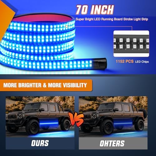 Nilight 2PCS 70 Inch Running Board LED Lights Strip Blue for Truck