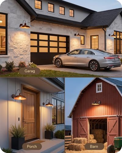 EDISHINE 12" Farmhouse Gooseneck Barn Light, 2 Pack Outdoor Wall Light