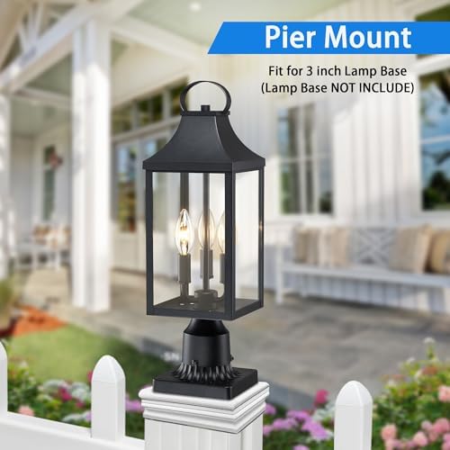 18.62 Post Light Outdoor, Large 3-Light Lamp Post Light Fixture, Black