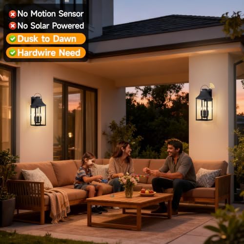 Dusk to Dawn Outdoor Wall Lantern, 22'' Large Exterior Porch Sconce Lights