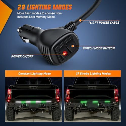 Nilight 60 Inch 360 LED Tailgate Strobe Light Strip Green White