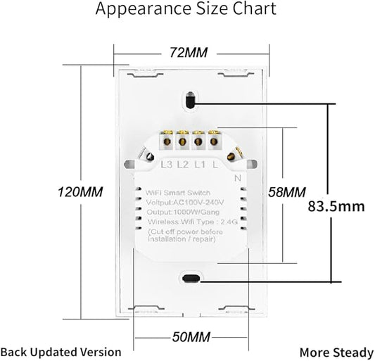 ZMIN WiFi Smart Light Switch Glass Screen Touch Panel Voice Control Wireless Wall Switches Remote with Voice Control White 1-Gang