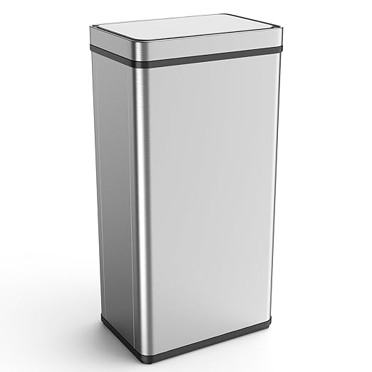pouseayar 18.5 Gallon/ 70 L Stainless Steel Smart Automatic Trash Can with Deodorizer Compartment, Assemble Large Capacity Garbage Can - Silver