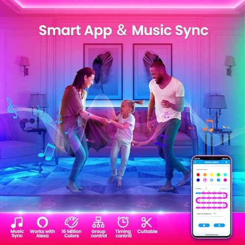 TJOY 100FT Smart Led Strip Lights for Bedroom Alexa Compatible Wireless RGB