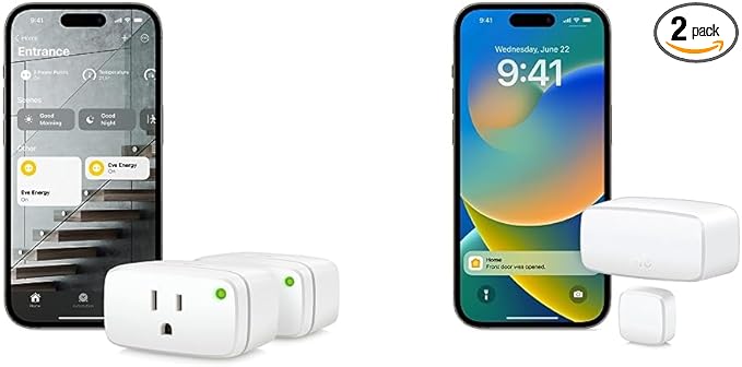 Eve Energy (2 Pack) Smart Plug and Eve Door & Window Smart Contact Sensor Bundle