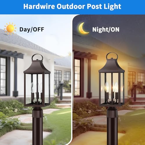 18.62 Post Light Outdoor, Large 3-Light Lamp Post Light Fixture, Brown