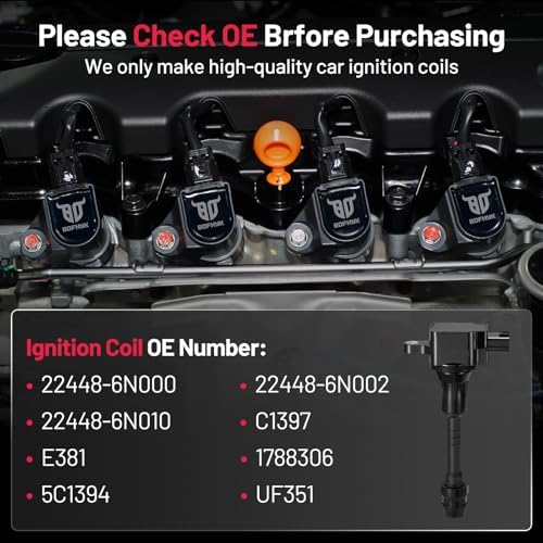 BDFHYK Ignition Coil Packs Compatible with Nissan 2002-2006 Sentra 1.8L l4, 2001-2005 Almera 1.8L l4,Coil for 22448-6N000 22448-6N002 22448-6N010 C1397 E381 1788306 5C1394 UF351 Set of 4