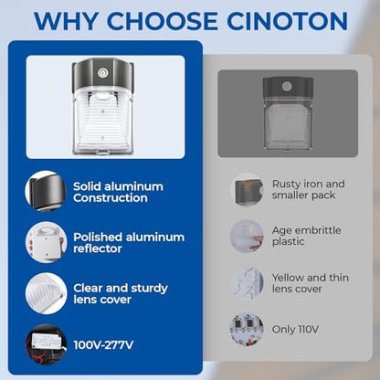 CINOTON 26W LED Wall Pack Light with Dusk to Dawn Sensor 5000k Bronze 4Pack