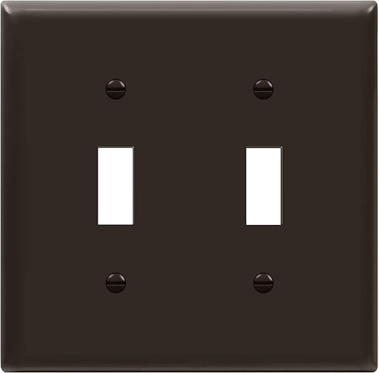 ENERLITES Double Toggle Switch Cover, Two Gang Light Switch Wall Plate, Standard Size 2-Gang 4.5" x 4.5", Unbreakable Polycarbonate Thermoplastic, UL Listed, 8812-BR, Brown