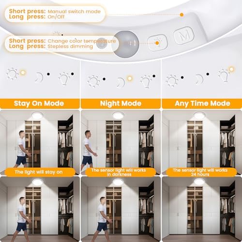 SunRider 4-Pack Rechargeable Motion Sensor LED Ceiling Lights with Remote