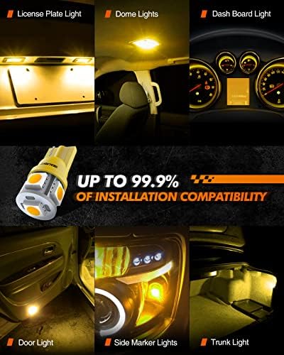SEALIGHT 194 LED Bulbs, 168 T10 LED Bulb Amber 2700k Yellow 2825 for Turn Signal Side Marker Dome Lights, 12V Cab Running Parking Tail Lights, (Pack of 10)