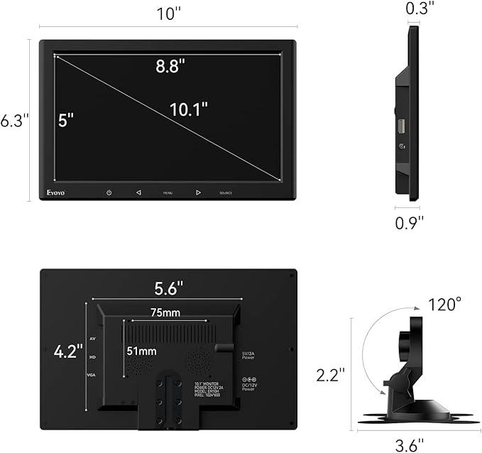 Eyoyo 10 Inch Mini Monitor - 1024x600 Small Computer Screen with HDMI Mini-VGA AV USB Input for Security, LCD PC, Home, Office, POS Systems, Car