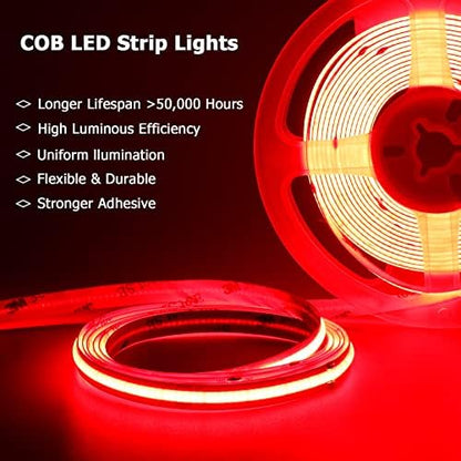 24V COB LED Strip Light Red 5M/16.4ft 2400LEDs IP20 Not Waterproof