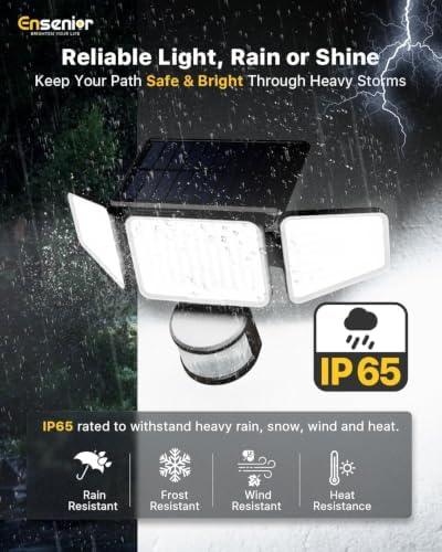 Ensenior Solar Motion Lights Outdoor, Security Flood Lights 3-Head, 3-Pack
