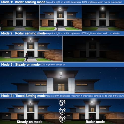 Solar Lights Outdoor Waterproof, 6500K Dusk to Dawn Solar Street Light Motion Sensor with Remote, LED Security Flood Light for Outside Garden Yard Path, Oudoor Parking Lot Lights, 4PACK