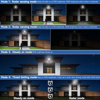 Solar Lights Outdoor Waterproof, 6500K Dusk to Dawn Solar Street Light Motion Sensor with Remote, LED Security Flood Light for Outside Garden Yard Path, Oudoor Parking Lot Lights, 4PACK
