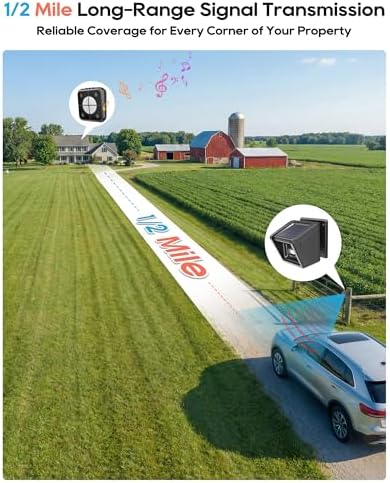 Solar Wireless Driveway Alarm - 1/2 Mile Long Range IP65 Weatherproof, Microwave & Infrared Dual Detection to Reduce False Alarms, DIY Home Security Alert System for Indoor/Outdoor Property (1R1S)