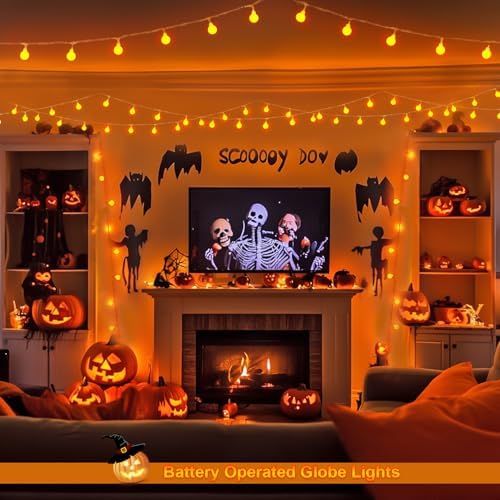 JMEXSUSS 100 LED Globe Orange Halloween Lights Battery Operated