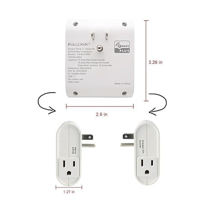 Z-Wave Outlet Plug-in Socket, Smart Plug, 1 On/Off Outlet & 1 Alway On Outlet, Z Wave Hub Required, Built-in Repeater, Works with SmartThings, Wink, Alexa, Google Assistant