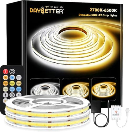 DAYBETTER COB LED Strip Lights Tunable White,LED Lights for Bedroom 32.8 ft