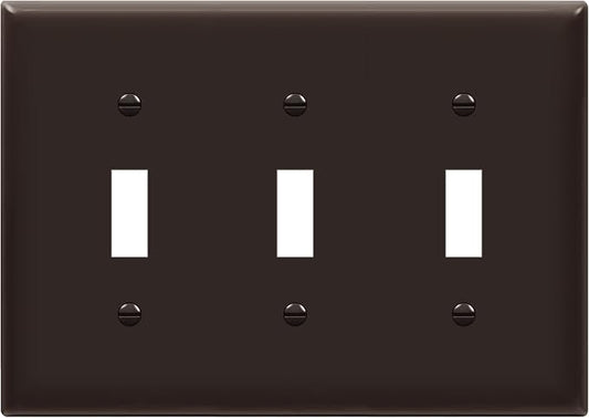 ENERLITES Triple Light Wall, Toggle Switch Plate, Gloss Finish, 3-Gang Standard Size 4.50" x 6.38", Unbreakable Polycarbonate Thermoplastic, UL Listed, 8813-BR, Brown
