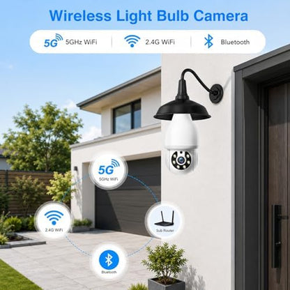 Light Bulb Security Camera, 5G&2.4GHz WiFi Light Bulb Cameras Wireless Outdoor Indoor, Lightbulb Camera for Home Security, Two-Way Talk,Color Night Vision, Motion Detection & Real-time Alarm