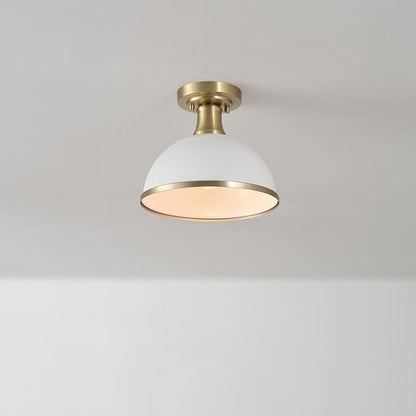Globe Electric 66000037 1-Light Semi-Flush Mount Ceiling Light, Matte White, Brass Accents, Bedroom Lighting Fixtures Ceiling, Dining Room Fixture, Timeless Lighting for Hallway or Dining Room