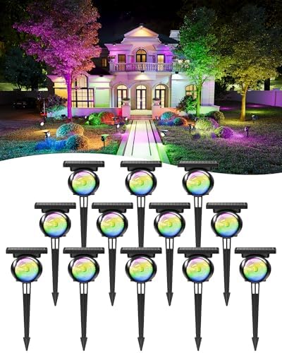 Focusing Solar Spot Lights Outdoor Waterproof, RGB+3CCT Tree Uplights 12Pcs