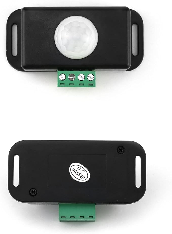 QWORK Motion Sensor LED Switch (2 Pack), 12-24V, 6A, Adjustable Delay Time, 5-8M Induction Distance, 60° Field of View, for LED Strip Lighting, Wall Mount, 3"
