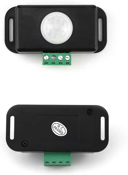 QWORK Motion Sensor LED Switch (4 Pack) with Timer Function, 12-24V, 6A, 5-8M Induction Distance, 1-10 Min Adjustable Delay Time, 60 Degree Field of View