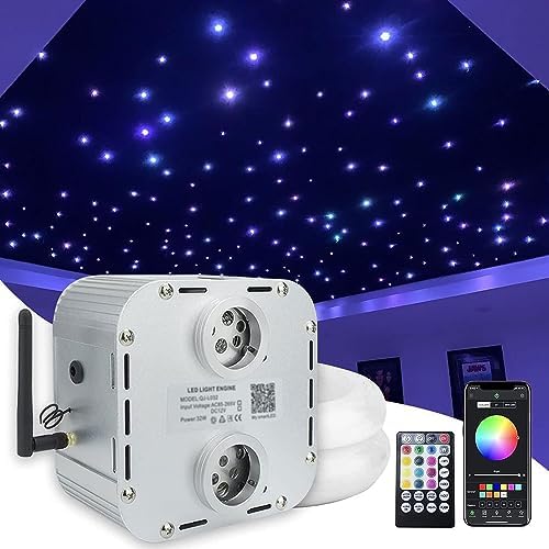 AMKI High Brightness Dual Color 32W Twinkle 1800pcs 0.03in 16.4ft Fiber Optic Starlight Headliner Kits RGBW Sound Activated APP/Remote Control for Movie Theater Home Ceiling Decor