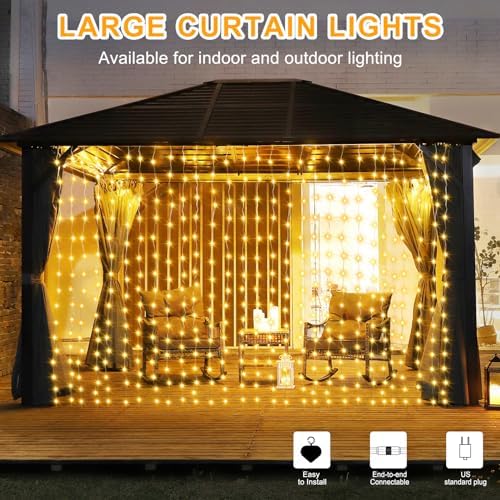 echosari 20Ft x 10Ft Large Curtain Lights Plug in Warm White & Multicolor